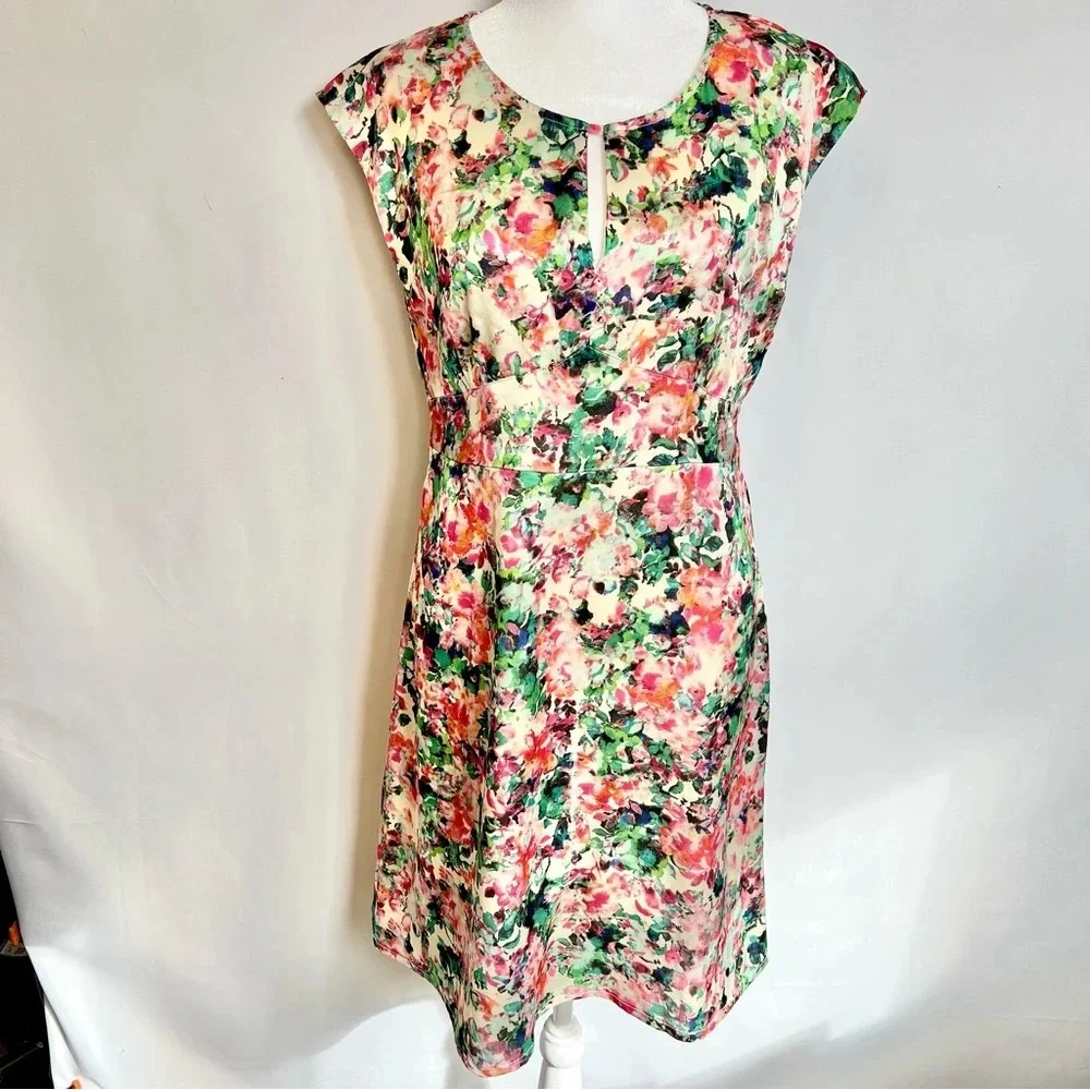 Mismash White Pink Floral Cap Sleeve Formal White Midi Dress Women’s Size Medium - Picture 1 of 16